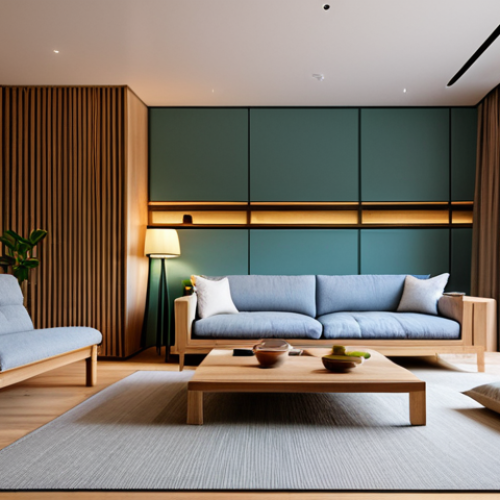 **

"A modern living room designed with sustainable materials, featuring recycled wood furniture and energy-efficient LED lighting, fully clothed, appropriate content, safe for work, perfect anatomy, correct proportions, natural pose, family-friendly, professional photography, high quality, cozy and inviting atmosphere, indoor setting, plenty of natural light, modern Japanese aesthetic."

**