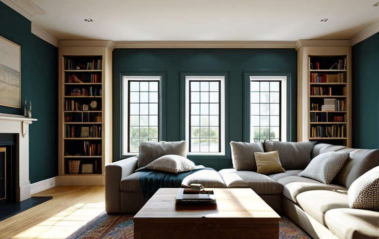 **Image Prompt 1:** Professional interior design shot of a sunlit living room with comfortable sofa near a window. Bookshelves line one wall. Safe for work, appropriate content, fully clothed, family-friendly, perfect anatomy, natural proportions, high quality.