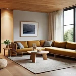 리빙코디네이터 자격증 모의고사 문제 - **Prompt:** A modern, elegant living room designed with natural materials and warm, indirect lightin...