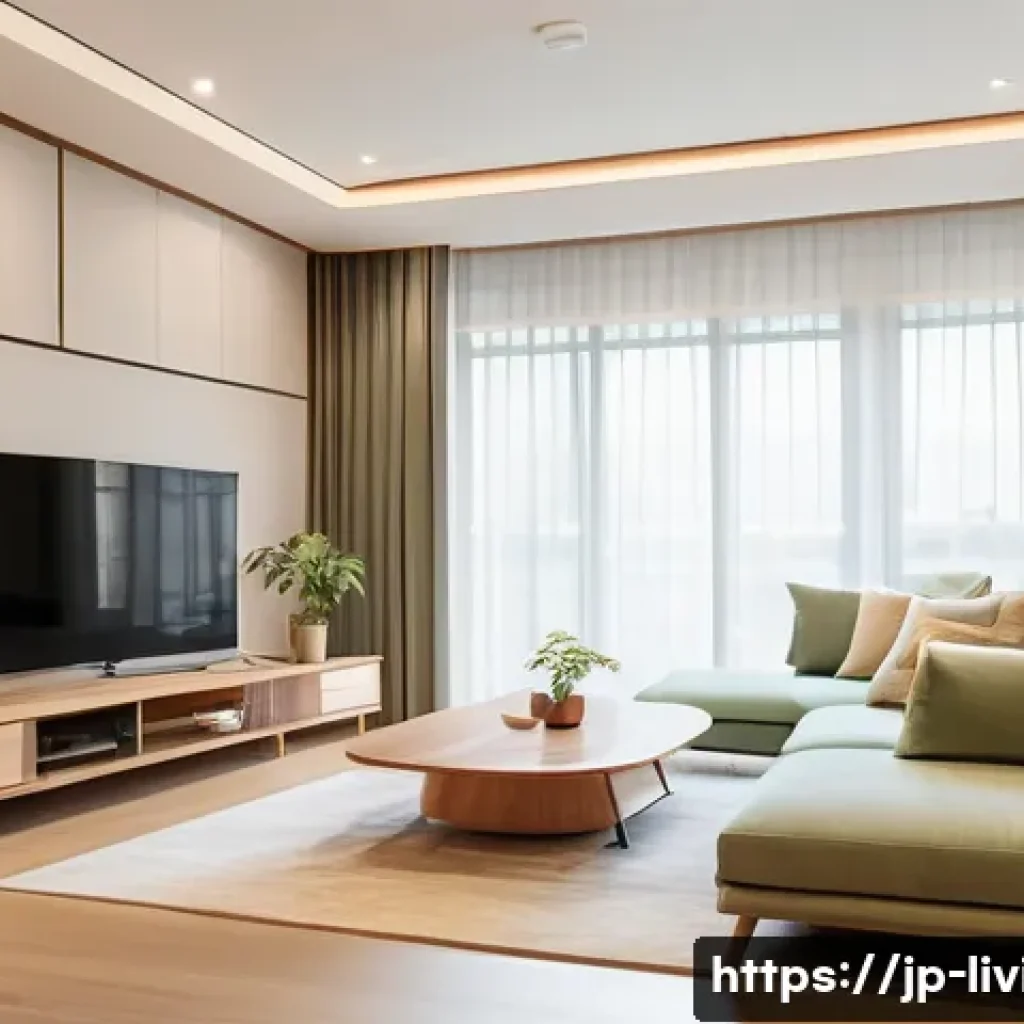 리빙코디네이터 산업별 직무 사례 - A modern Japanese living room interior designed by a living coordinator at a housing manufacturer, f...