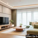 리빙코디네이터 산업별 직무 사례 - A modern Japanese living room interior designed by a living coordinator at a housing manufacturer, f...