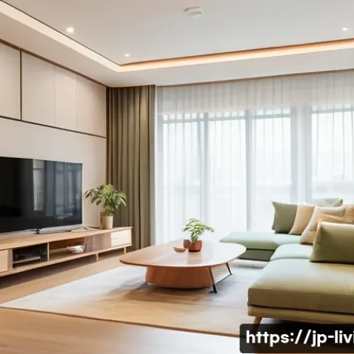 리빙코디네이터 산업별 직무 사례 - A modern Japanese living room interior designed by a living coordinator at a housing manufacturer, f...
